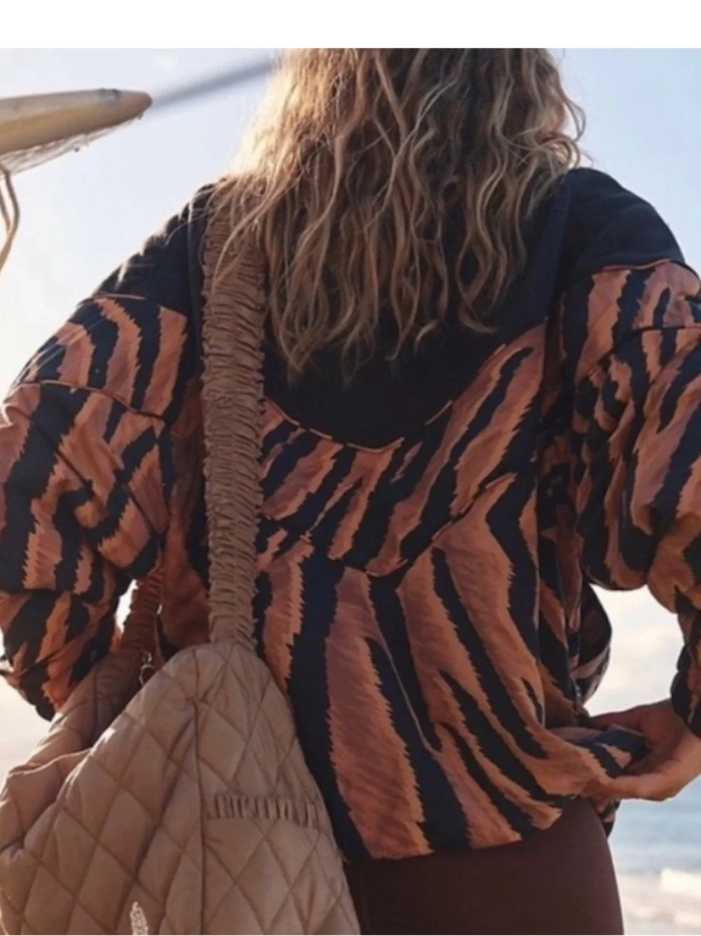 FREE PEOPLE! Women’s Black and Brown Tiger-Print zip -Up Jacket XS